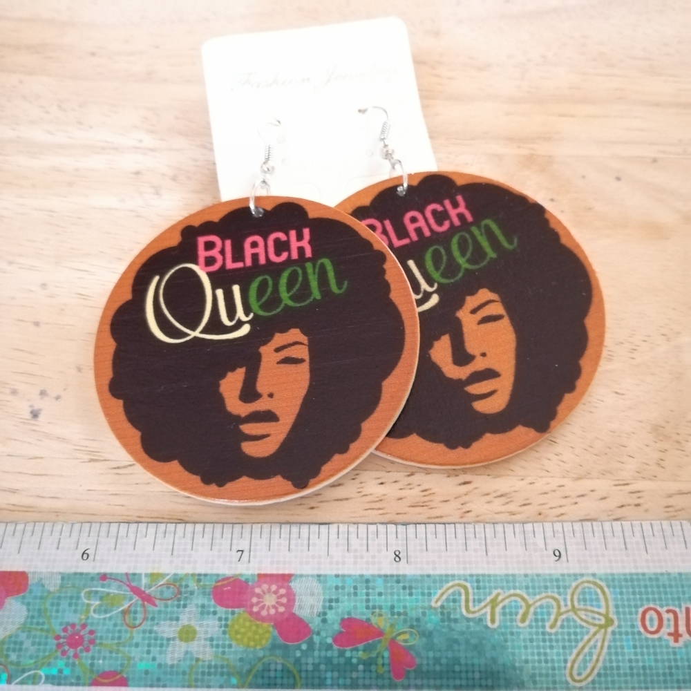 African Women Round Wooden Earrings